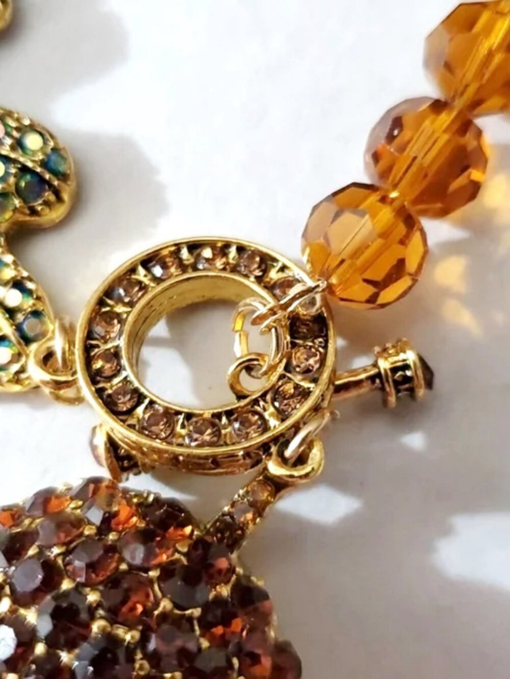 Acorn Toggle Necklace Leaf Amber Tone Glass Beads Rhinestones NWOT Perfect 33032 - Picture 4 of 8